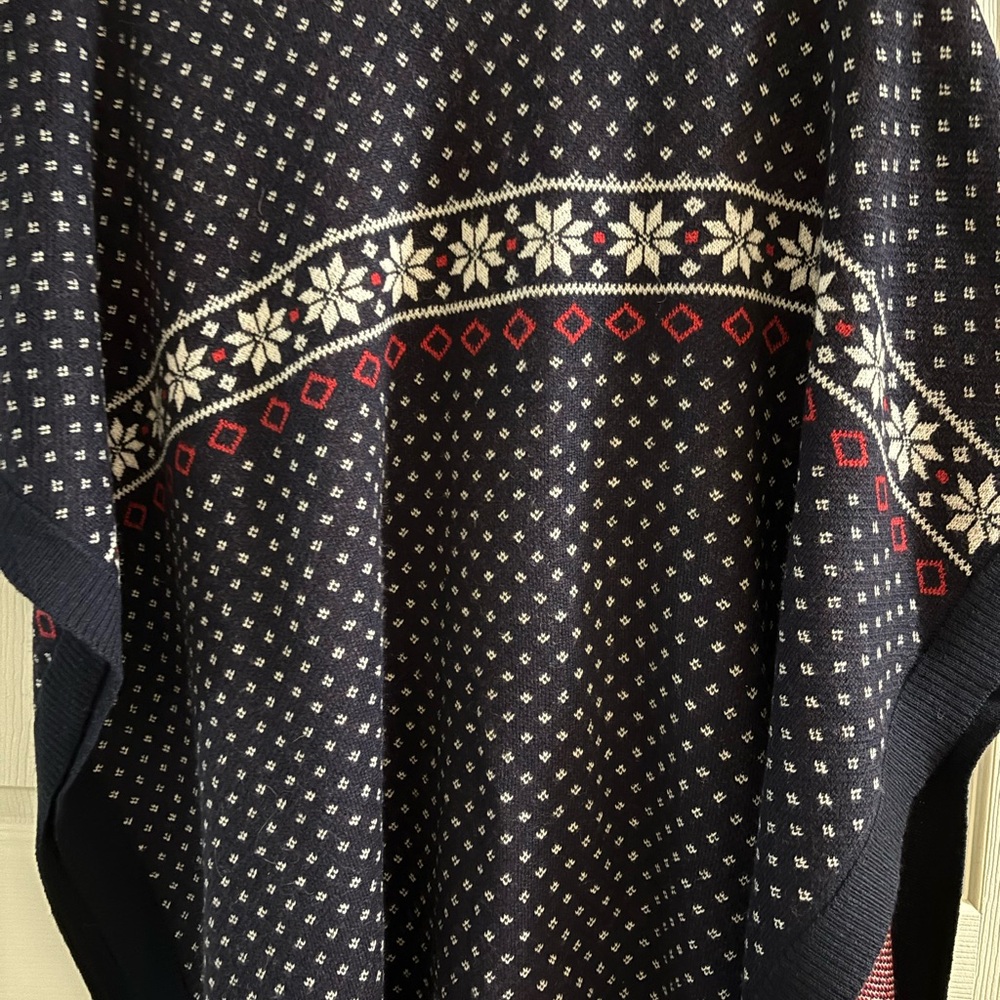 Cozy Blue and Red Nordic Shrug Sweater
